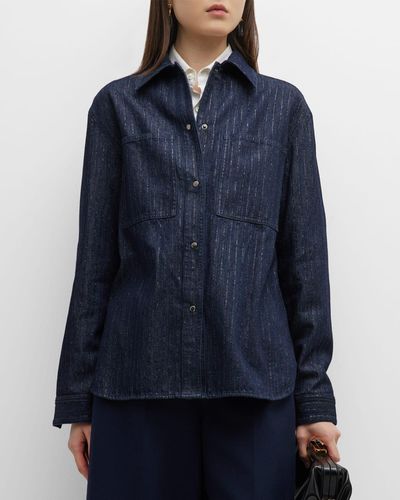 Emporio Armani Denim Shimmer Pinstripe Jacket - Blue