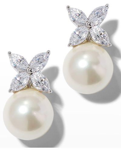 Fantasia by Deserio 14k White Gold Pearly Post Earrings - Metallic