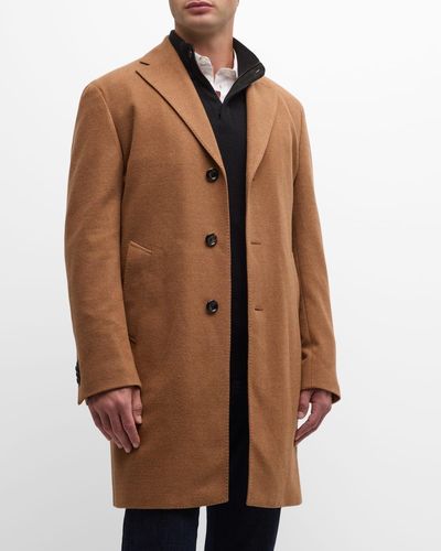 Neiman Marcus 14.5 Micron Wool Topcoat - Brown
