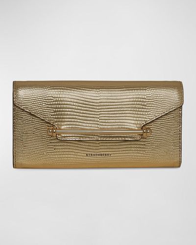 Strathberry Multrees Metallic Lizard-Embossed Wallet On Chain - Natural