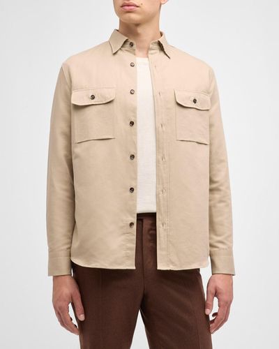 Brioni Linen-Cotton Military Overshirt - Natural