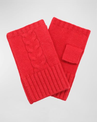 Bergdorf Goodman Cable-Knit Fingerless Gloves - Red