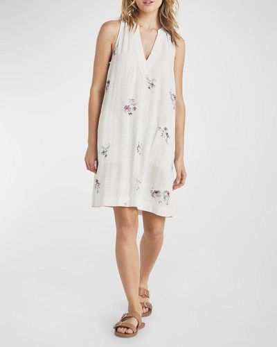 Splendid Maren Sleeveless Floral Viscose Linen Mini Dress - White