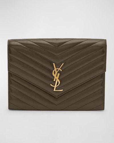 Saint Laurent Ysl Monogram Flap Clutch Bag - Black