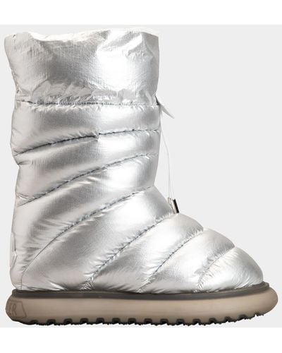Moncler Gaia Metallic Quilted Mid Snow Boots - Gray