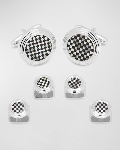Cufflinks Inc. Checkered Onyx Mother-Of-Pearl Cuff Links Studs Set - Metallic