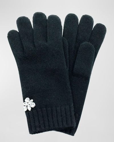 Portolano Crystal-Embellished Jersey Knit Cashmere Fingerless Gloves - Blue