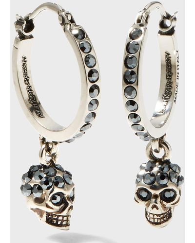 Alexander McQueen Pave Skull Hoop Drop Earrings, Silver - White