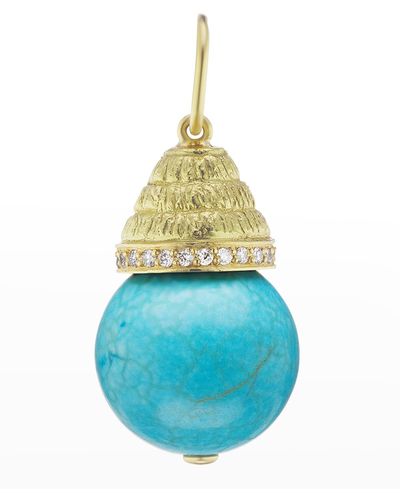 Jenna Blake Yellow Gold Turquoise Large Acorn Charm With Diamonds - Blue