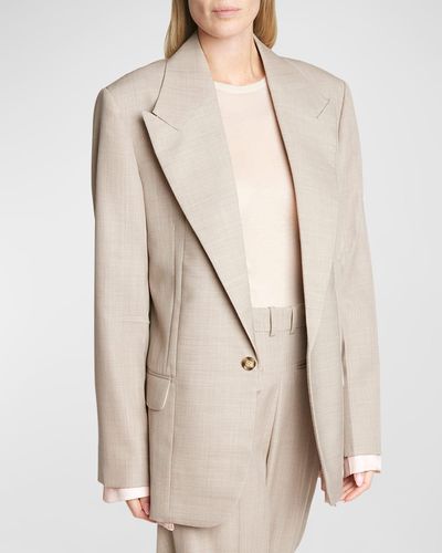 Victoria Beckham Darted-Sleeve Tailored Wool Jacket - Natural