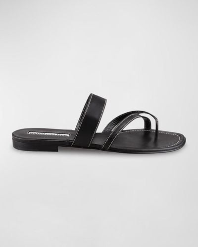 Manolo Blahnik Susa Flat Leather Sandals - Black