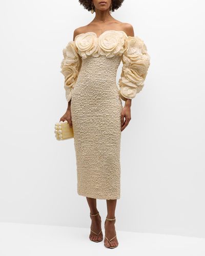 Mara Hoffman Luna Ruffle-Appliqué Smocked Bodycon Midi Dress - Natural