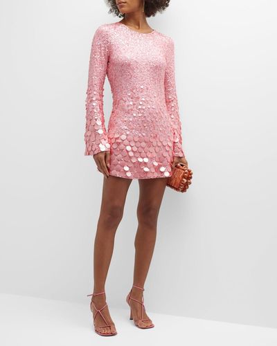 LoveShackFancy Lightning Bell-sleeve Sequin Mini Dress - Pink