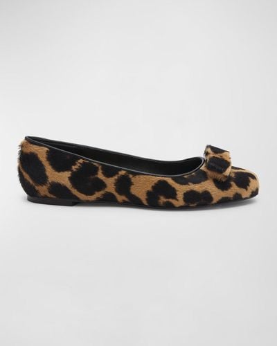 Ferragamo Siwar Leopard-Print Bow Ballet Flats - Multicolor