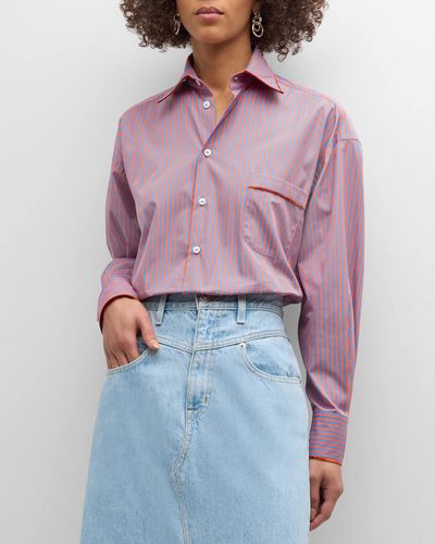Etro Stripe Oversized Button Down Blouse With Velvet Tipping - Purple