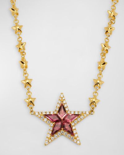 Buddha Mama 18k Yellow Gold Pink Tourmaline Star Necklace - Metallic