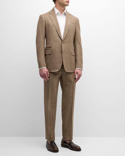 Ralph Lauren Purple Label Kent Hand-tailored Plaid Wool And Cashmere Suit - Natural