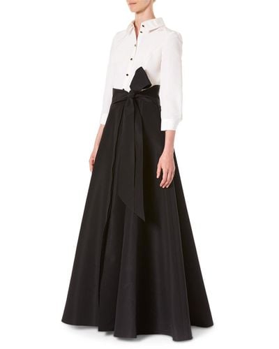 Carolina Herrera Icon Contrast Silk Trench Gown - Black
