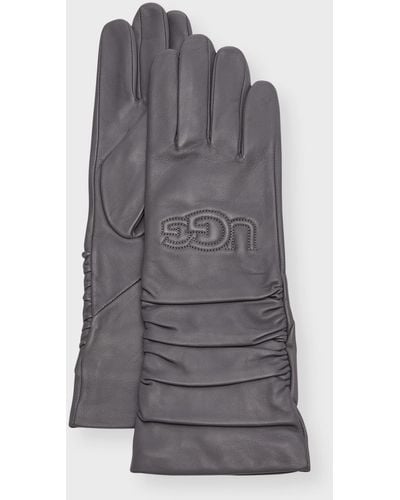 UGG Scrunched Leather Gloves With Logo - Gray