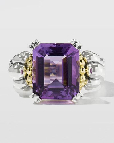 Lagos Glacier 12x10mm Gemstone Two-tone Ring - Purple