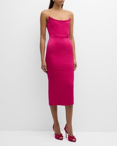 Alex Perry Satin Crepe Curved Strapless Midi Dress - Pink