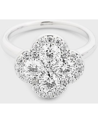 Neiman Marcus 18k White Gold Diamond Flower Ring, Size 6.75