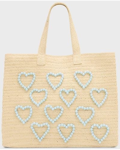 BTB Los Angeles Pearly Heart Straw Tote Bag - Natural
