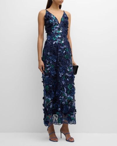 HELSI Nora Deep V-Neck Sequin & Applique Midi Dress - Blue