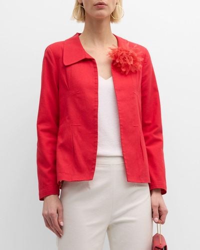 Frances Valentine Elle Open-Front Blazer With Flower Pin - Red