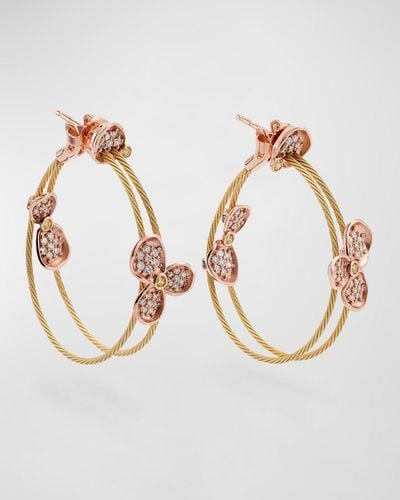 Paul Morelli 18K And Rose Forget Me Not Double Unity Hoop Earrings With Diamonds - Metallic