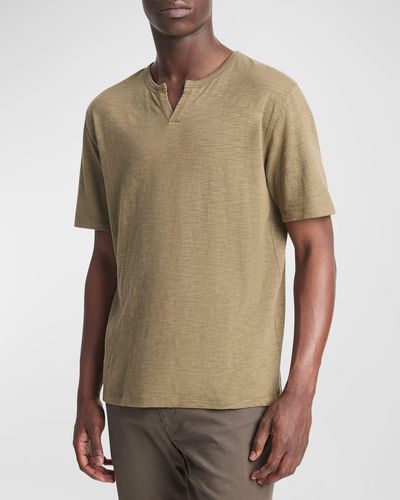 Vince Split-Neck Slub Cotton T-Shirt - Natural