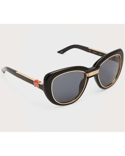 Casablanca Golden Rim Acetate & Nylon Cat-eye Sunglasses - Natural