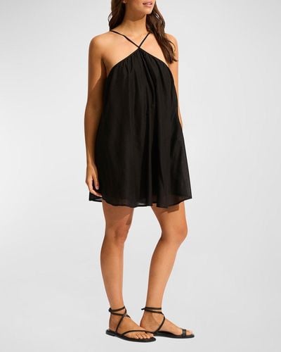 Seafolly Fleur Cotton Mini Dress - Black