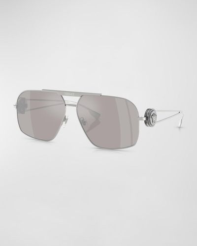 Versace Medusa Medallion Steel Aviator Sunglasses - Gray