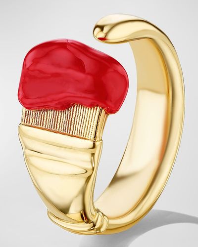 Mimi So 18k Yellow Gold Parsons Red Enamel Brush Ring, Size 6.5 - Metallic