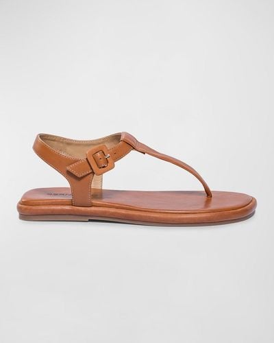 Bernardo Leather Ankle-Strap Thong Sandals - Brown