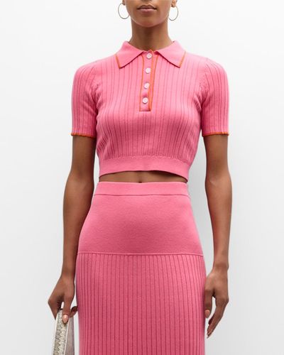 Anna Quan Brittany Ribbed Short-Sleeve Crop Top - Pink