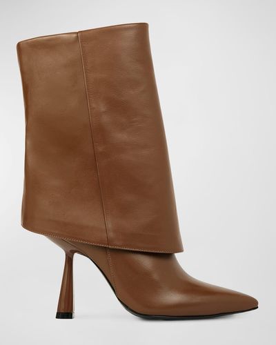 Black Suede Studio Cecille Leather Foldover Stiletto Boots - Brown