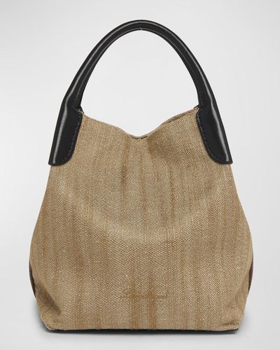 Loro Piana Bale Small Rustic Silk Top-Handle Bag - Natural