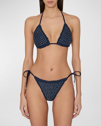 Milly Cabana Crystal Glimmer Crochet Bikini Top - Blue