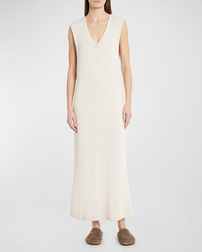 The Row Folosa Open-Knit Maxi Silk Dress - White