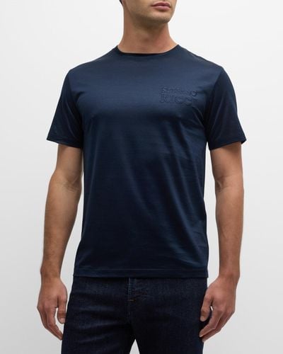 Stefano Ricci Tonal Embroidered Logo T-Shirt - Blue