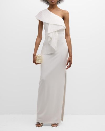 ONE33 SOCIAL One-Shoulder Ruffle Column Gown - White