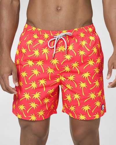 Tom & Teddy Palm-Print Swim Shorts - Red