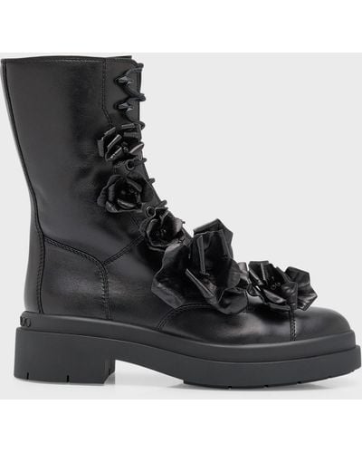 Jimmy Choo Nari Floral Leather Combat Booties - Black