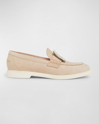 Roger Vivier Suede Buckle Summer Loafers - White