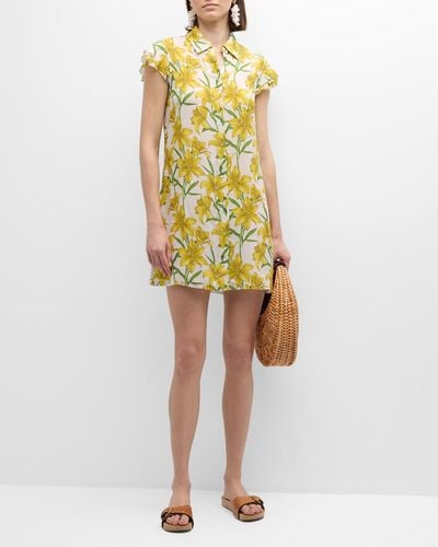 Alice + Olivia Floral Jem Ruffle-Sleeve Mini Shirtdress - Yellow