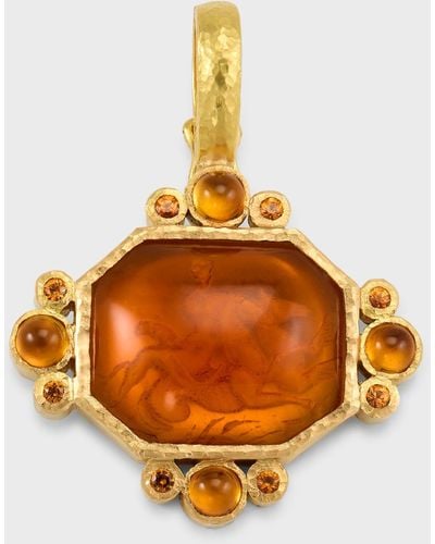 Elizabeth Locke 19k Venetian Glass Intaglio Cabochon Hypocanthus And Goddess Pendant With Citrine - Orange