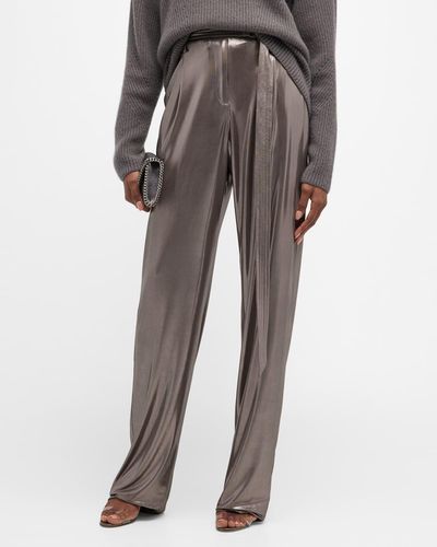 LAPOINTE Metallic Coated Jersey Wide-Leg Belted Pants - Gray
