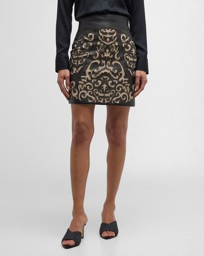 L'Agence Amour Laser-cut Leather Mini Skirt - Black
